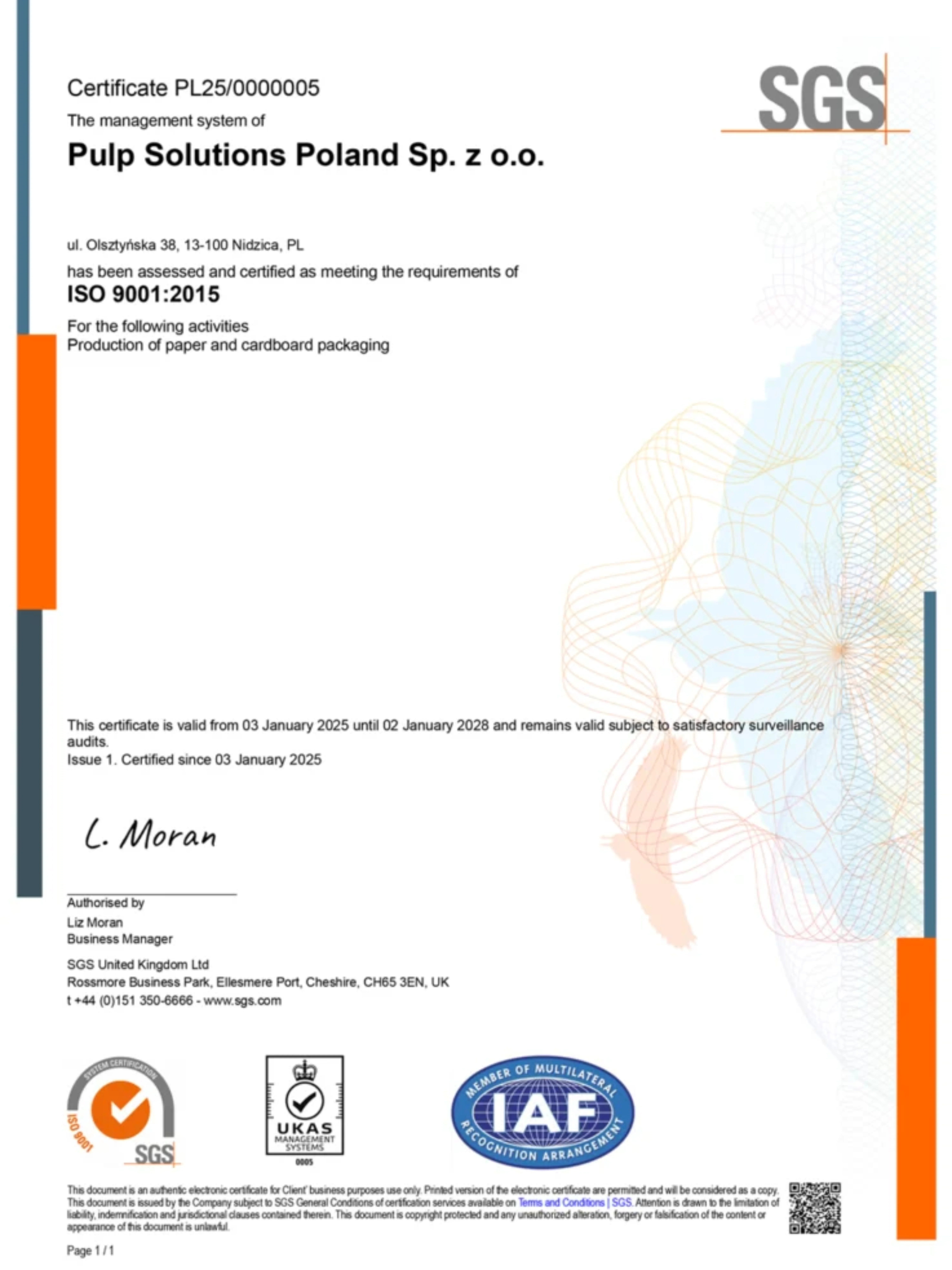 sgs iso 9001 certificate management system