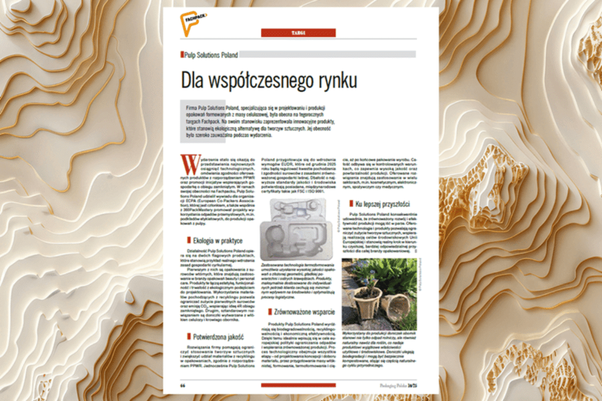 rtykuł o Pulp Solutions Poland w magazynie Packaging Polska – opakowania z pulpy celulozowej na targach FachPack